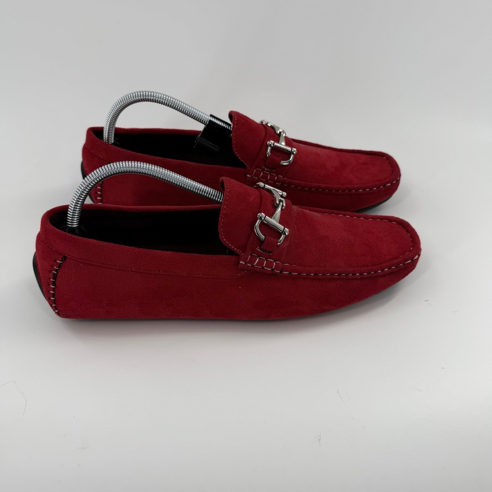 David Stone Mens Red Faux Suede Bit Driving Loafers Size 11 045249 Moc Toe